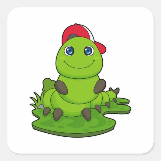 Raupe mit Cap Quadratischer Aufkleber (Vorderseite)