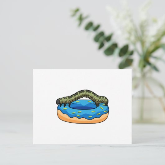 Raupe mit Donut Postkarte (Stehend Vorderseite)