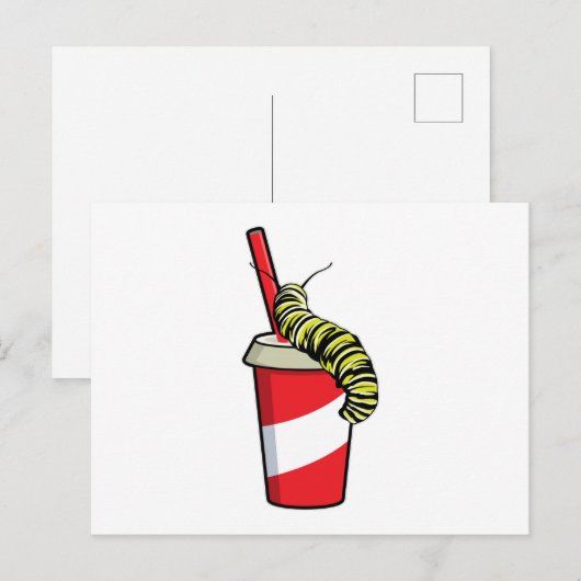 Raupe mit Drink Postkarte (Vorne/Hinten)