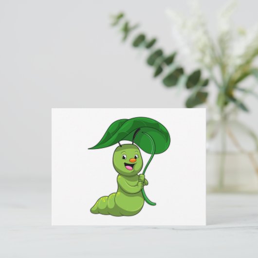 Raupe mit Leaf als Parasol Postkarte (Stehend Vorderseite)