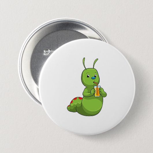 Raupe mit Orangensaftglas Button (Vorne & Hinten)