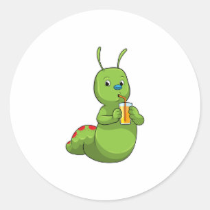 Raupe mit Orangensaftglas Runder Aufkleber