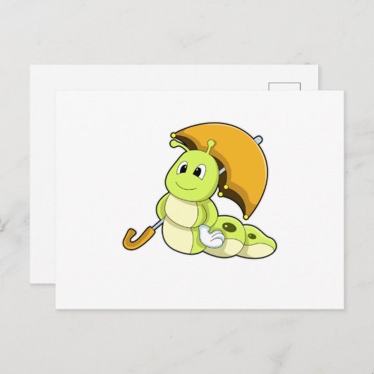 Raupe mit Regenschirm Postkarte (Vorne/Hinten)