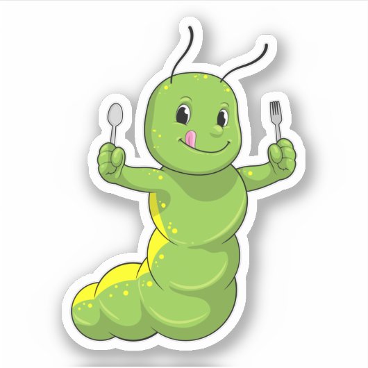 Raupe mit Spoon und Fork Aufkleber (Vorderseite)