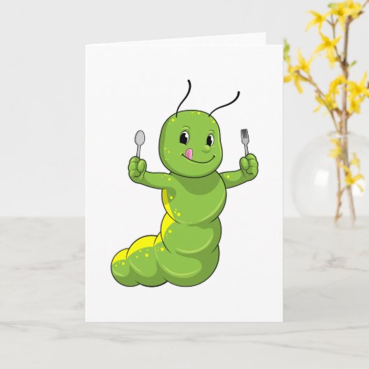 Raupe mit Spoon und Fork Karte (Gelbe Blume)