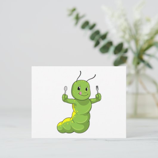 Raupe mit Spoon und Fork Postkarte (Stehend Vorderseite)