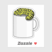 Raupe mit Tasse Aufkleber (Blatt)
