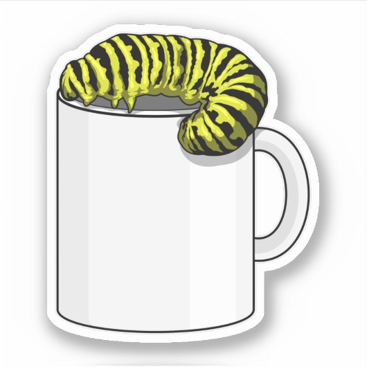 Raupe mit Tasse Aufkleber (Vorderseite)