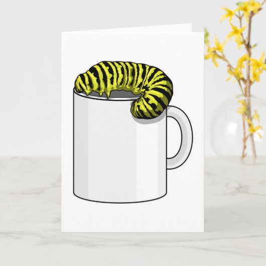 Raupe mit Tasse Karte (Gelbe Blume)