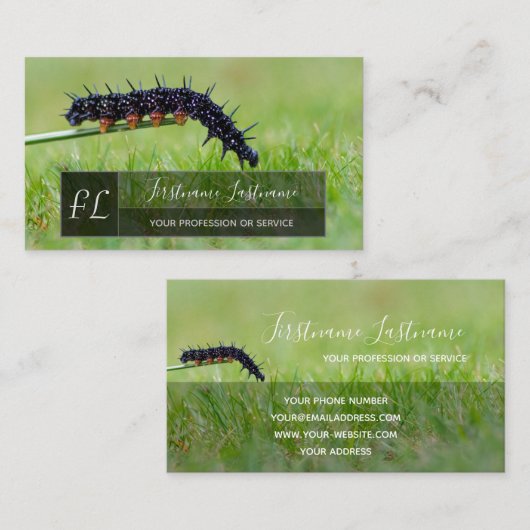 Raupe Naturliebhaber Grau-Rechteck-Monogramm Visitenkarte (Vorne/Hinten)