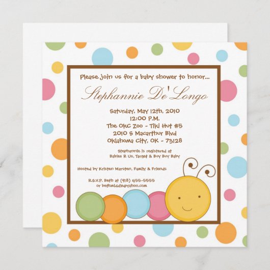 Raupen-Wurm-Baby-Duschen-Einladung des Einladung (Vorne/Hinten)