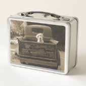 Raus aus dem Dodge - Hundfoto Metall Brotdose (Rückseite)