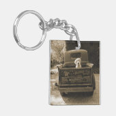 Raus aus dem Dodge - Hundfoto Schlüsselanhänger (Vorderseite links)