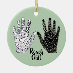 Raus! Handgezeichnete Herz Hände Keramik Ornament