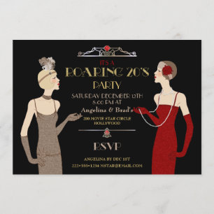 Rauschende 20er Flapper Gold Glitter Rot Schwarz R Einladung