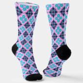 Raute Blau und Rosa Socken (Gewinkelt)