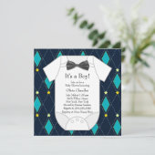 Raute Blue Yellow Baby Boy Dusche Einladung (Stehend Vorderseite)