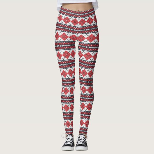 Raute der Nordischen Messe Rot und Weiß Leggings (Vorderseite)