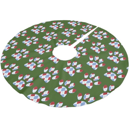 Raute Dog Paw Print Polyester Weihnachtsbaumdecke (Schrägansicht)