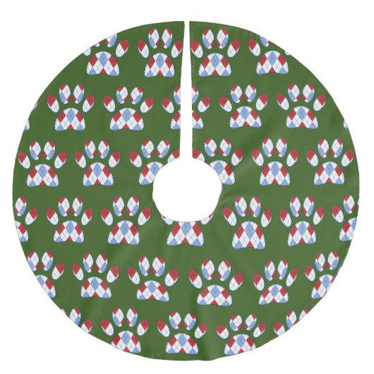 Raute Dog Paw Print Polyester Weihnachtsbaumdecke (Vorderseite)