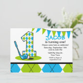 Raute Golf 1. Geburtstag Einladung (Stehend Vorderseite)