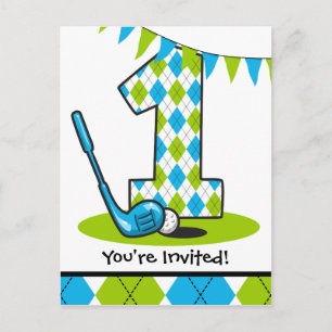 Raute Golf 1. Geburtstag Postkarte Einladung