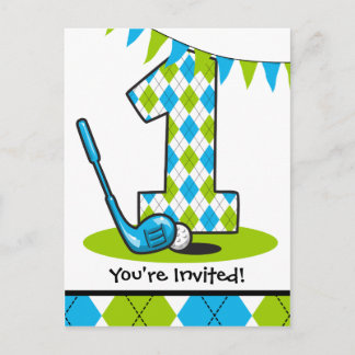 Raute Golf 1. Geburtstag Postkarte Einladung