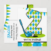 Raute Golf 2. Geburtstag Postkarte Einladung (Vorne/Hinten)