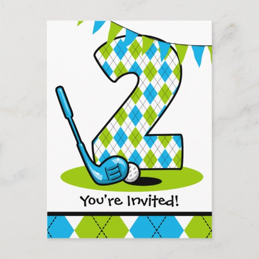 Raute Golf 2. Geburtstag Postkarte Einladung (Vorderseite)