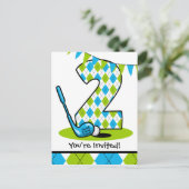 Raute Golf 2. Geburtstag Postkarte Einladung (Stehend Vorderseite)