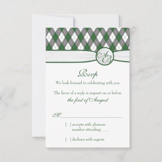 Raute Golfball Golf Green Monogram Wedding RSVP (Vorderseite)