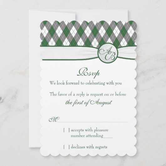 Raute Golfball Golf Green Monogram Wedding RSVP Einladung (Vorderseite)