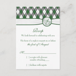 Raute Golfball Golf Green Monogram Wedding RSVP Karte