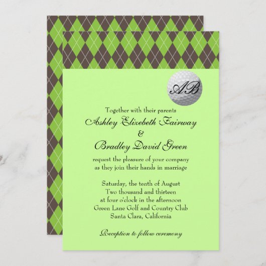 Raute Golfball Golfing Green Monogram Wedding Einladung (Vorne/Hinten)