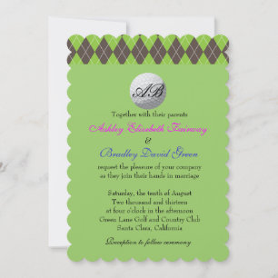 Raute Golfball Golfing Green Monogram Wedding Einladung