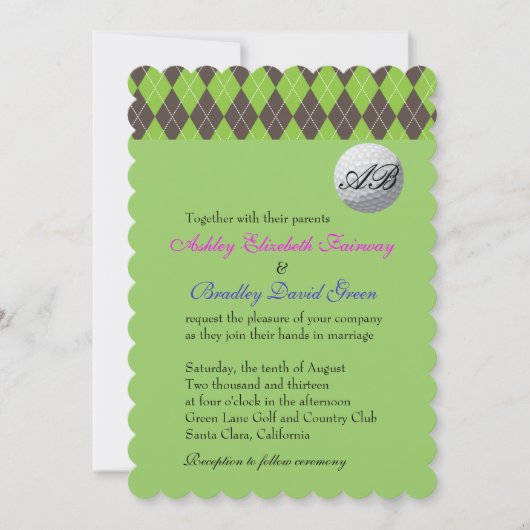 Raute Golfball Golfing Green Monogram Wedding Einladung (Vorderseite)