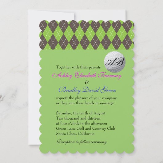 Raute Golfball Golfing Green Monogram Wedding Einladung (Vorderseite)