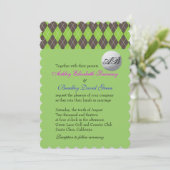 Raute Golfball Golfing Green Monogram Wedding Einladung (Stehend Vorderseite)