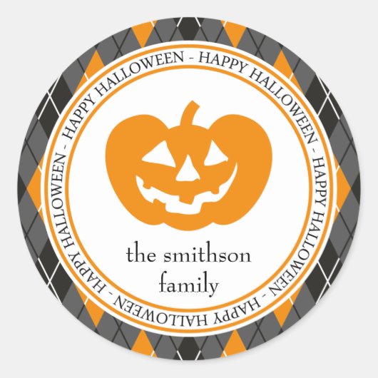 Raute Happy Halloween Kürbislaterne Schwarz/Orange Runder Aufkleber (Vorderseite)