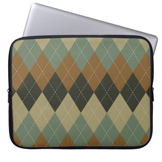 Raute Herbst: Braungrün-Rhombus-Chic Laptopschutzhülle (Vorderseite)