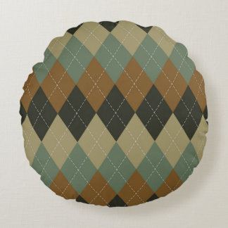 Raute Herbst: Braungrün-Rhombus-Chic Rundes Kissen
