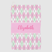 Raute individuelle Name in blass rosa und grün Golfhandtuch (Vorderseite)