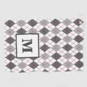Raute Kariert Red Grau Silver Golf Custom Monogram Golfhandtuch (Horizontal)