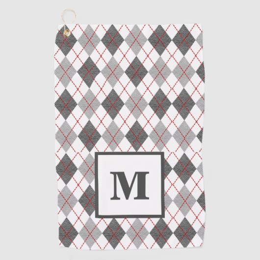 Raute Kariert Red Grau Silver Golf Custom Monogram Golfhandtuch (Vorderseite)