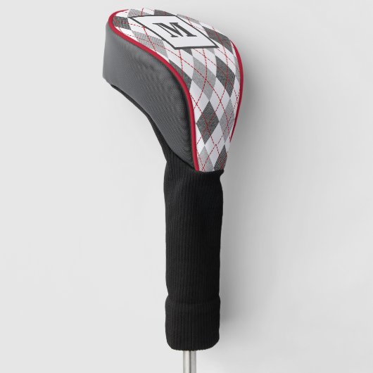 Raute Kariert Red Grau Silver Golf Custom Monogram Headcover (angewinkelt)