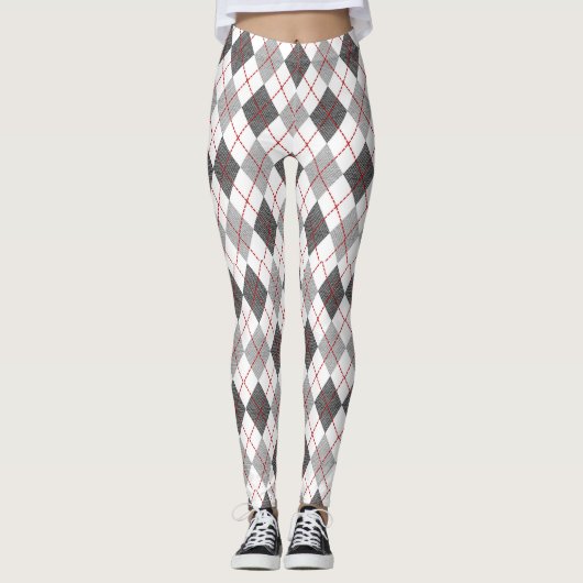 Raute Kariert Red Gray Silver Leggings (Vorderseite)