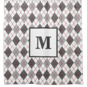 Raute Kariert Rot-Grau-Silber-Monogramm Duschvorhang (Vorderseite)