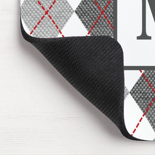 Raute Kariert Rot-Grau-Silber-Monogramm Mousepad (Ecke)