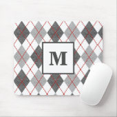 Raute Kariert Rot-Grau-Silber-Monogramm Mousepad (Mit Mouse)