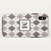 Raute Kariert Rot Grau Silver Custom Monogram Case-Mate iPhone Hülle (Rückseite (Horizontal))
